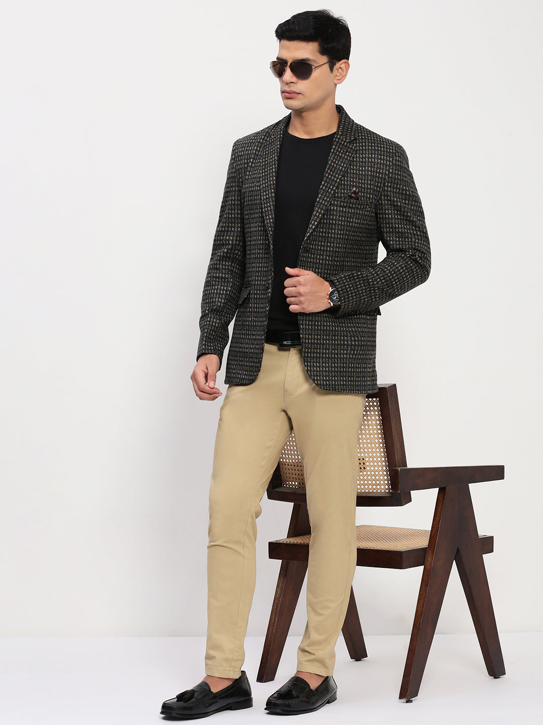 Men's Black Checked Single Breasted Blazer