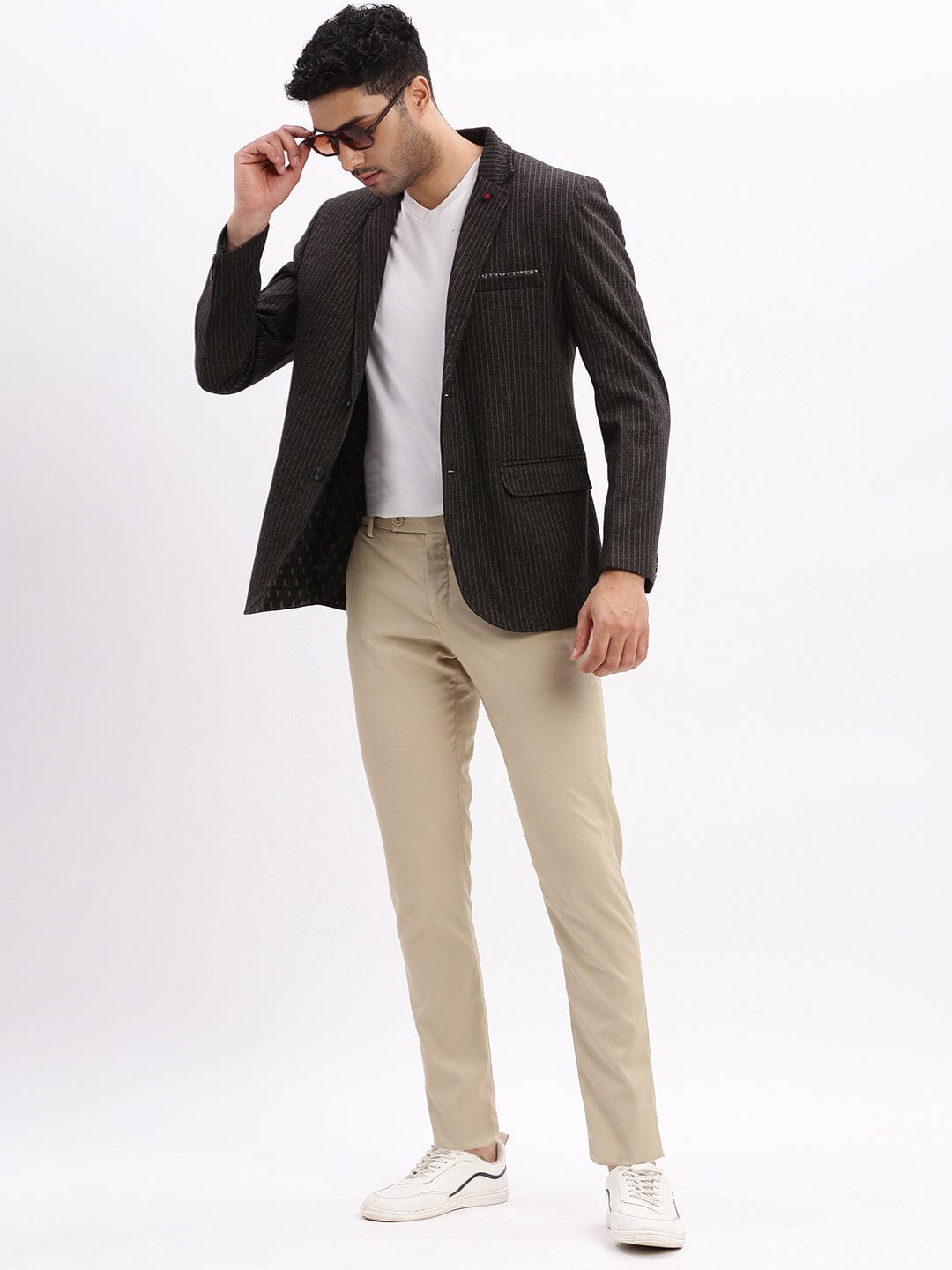 Buy Men's Charcoal Striped Slim-Fit Single Breasted Notched Lapel