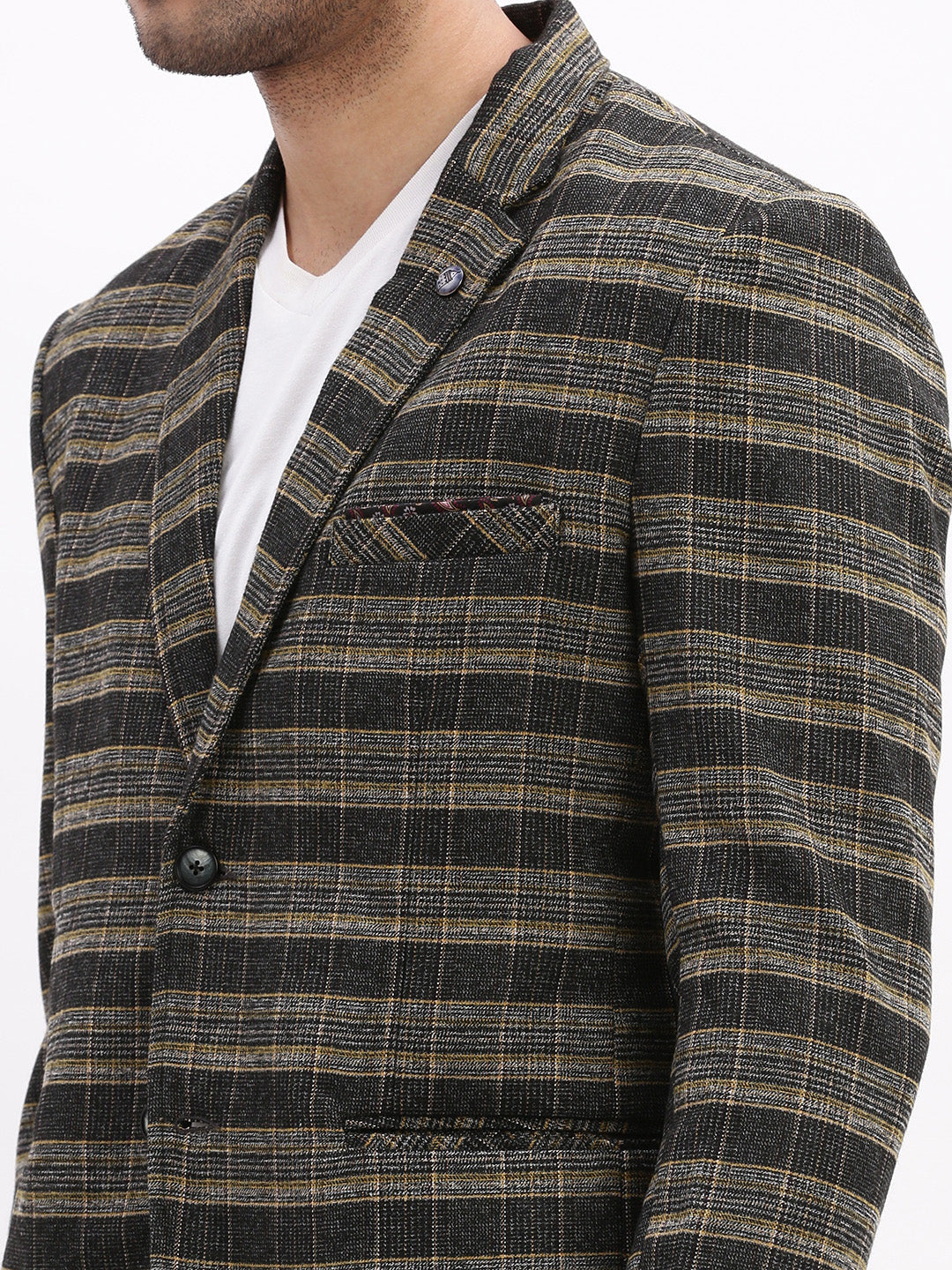 Men Checked Black Single Breasted Blazer