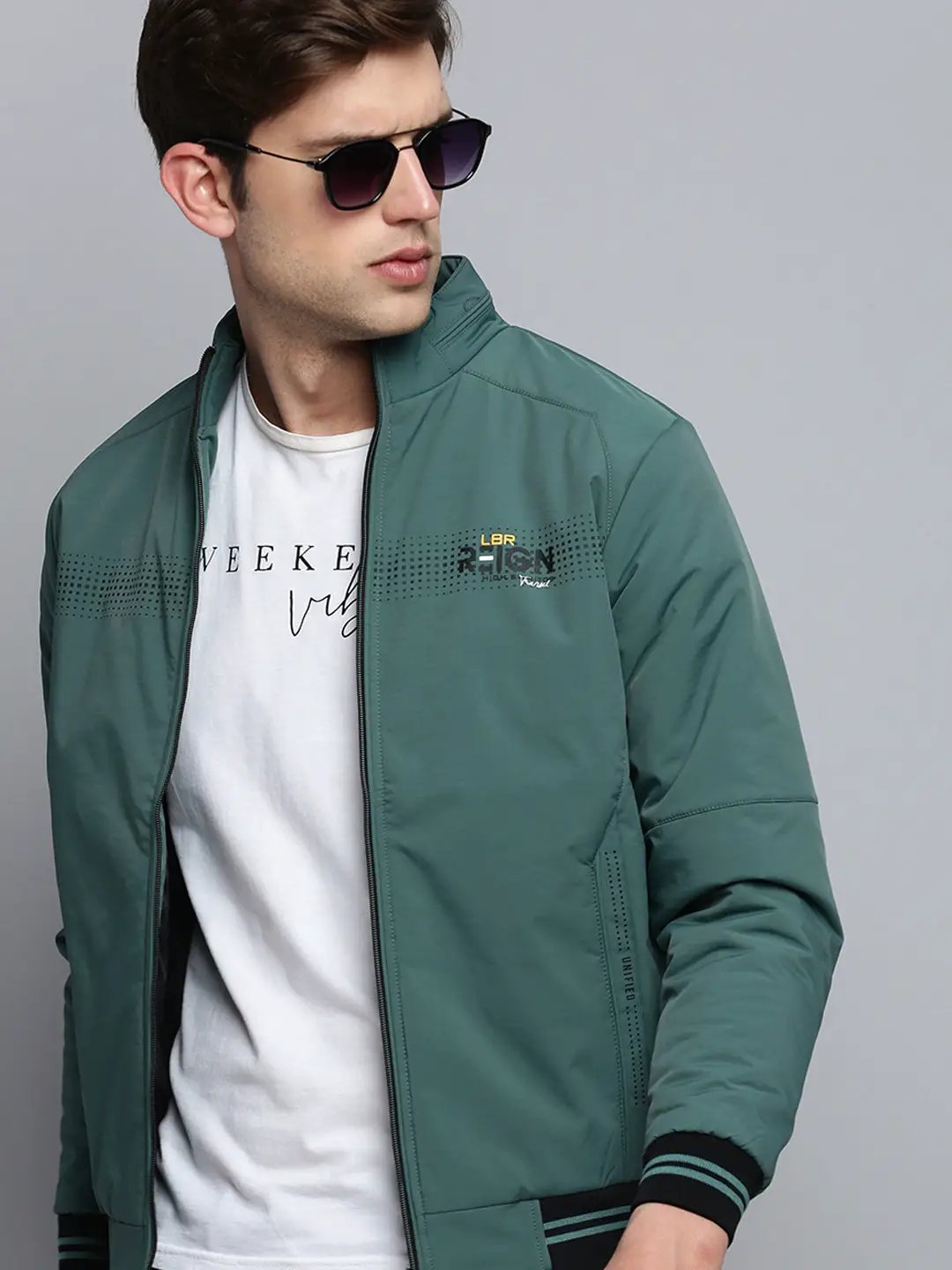 Men's Mock Collar Solid Teal Padded Jacket