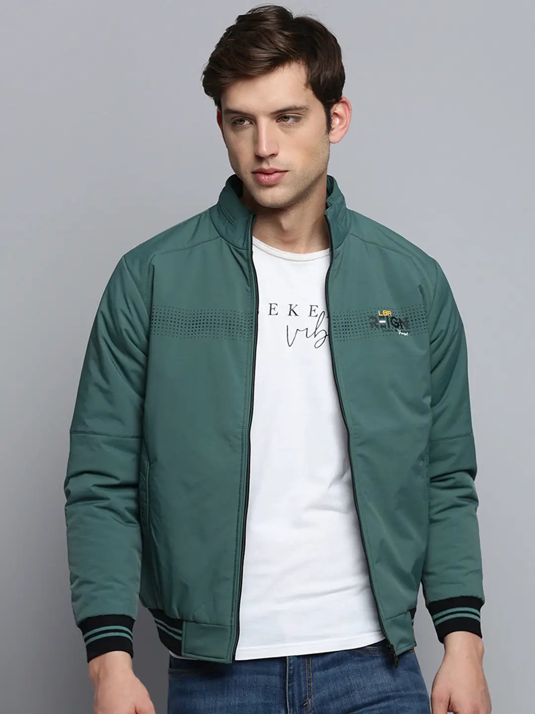 Men's Mock Collar Solid Teal Padded Jacket