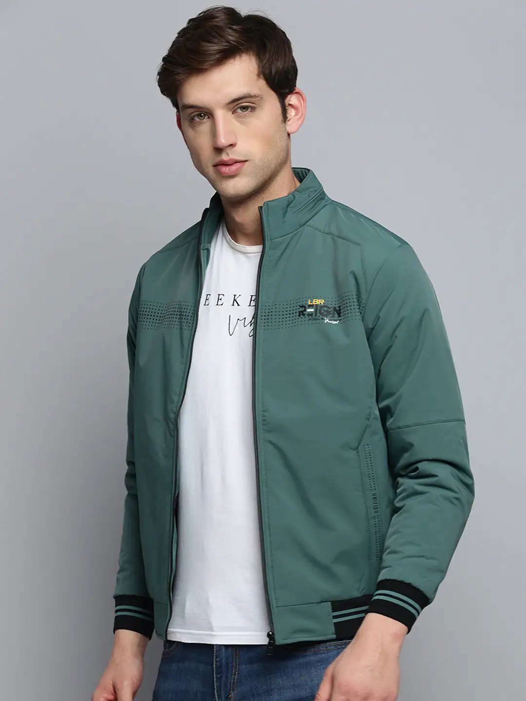 Men's Mock Collar Solid Teal Padded Jacket