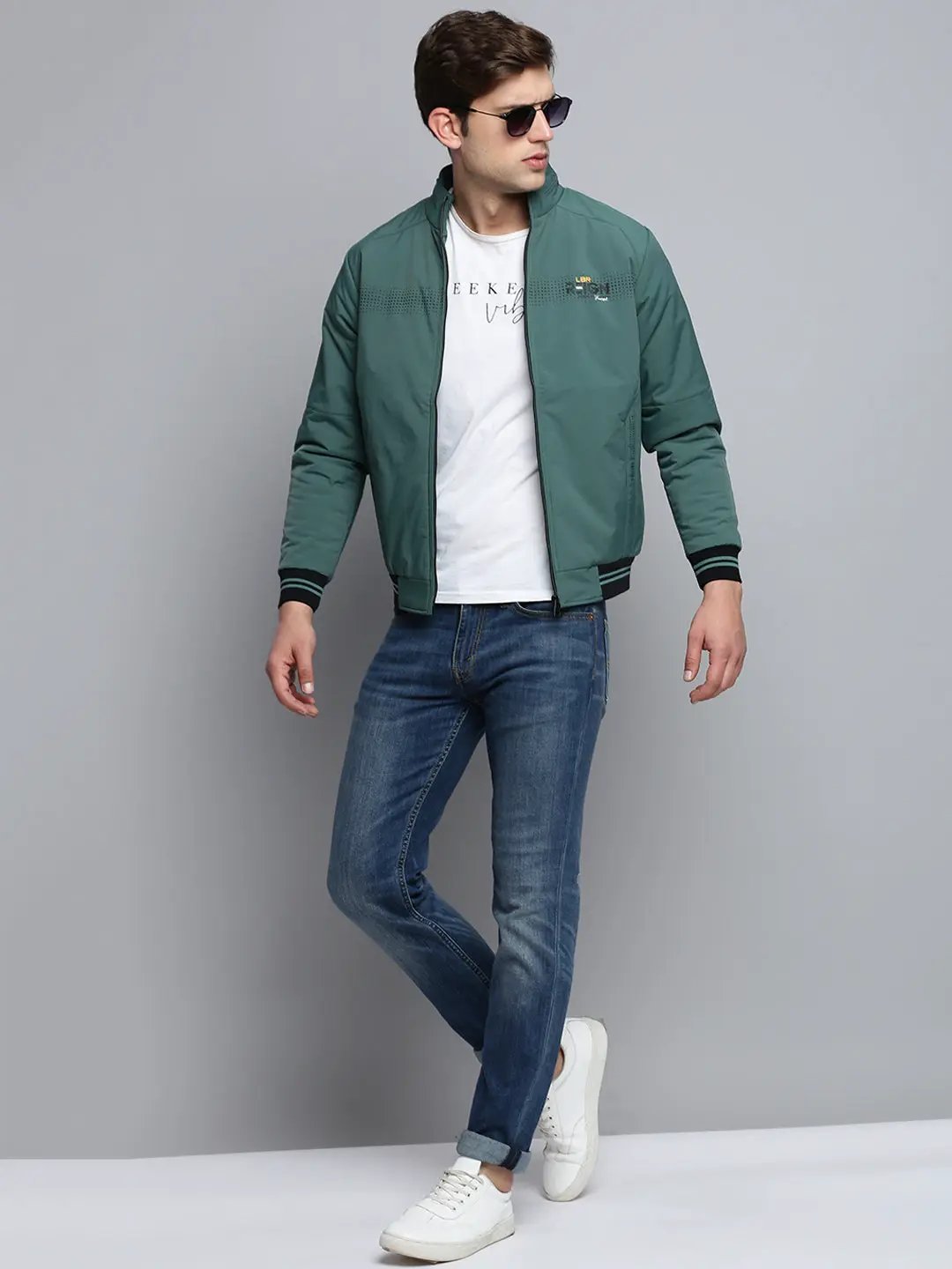 Men's Mock Collar Solid Teal Padded Jacket