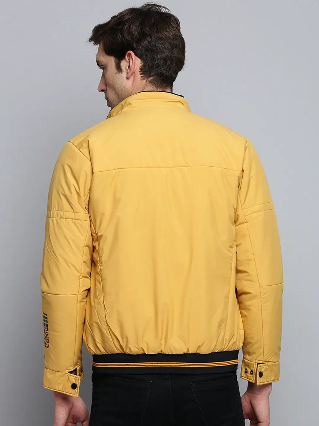 Men's Mock Collar Solid Yellow Padded Jacket