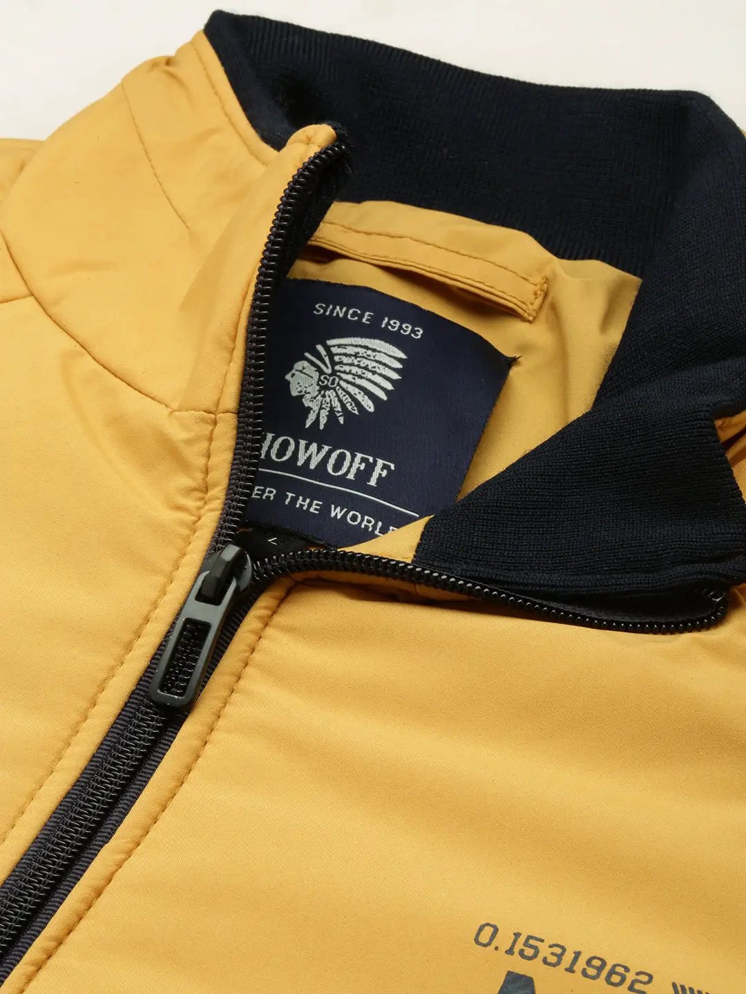 Men's Mock Collar Solid Yellow Padded Jacket