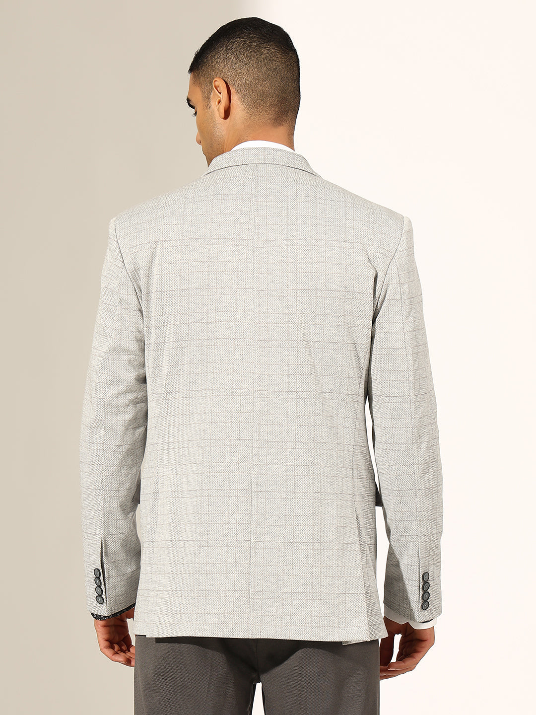 Men's Checked Grey Single-Breasted Blazer with Notched Lapel