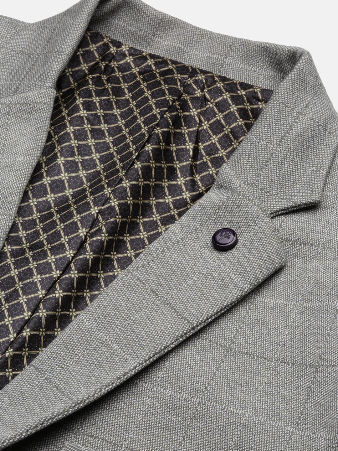 Men Grey Checked Single Breasted Blazer