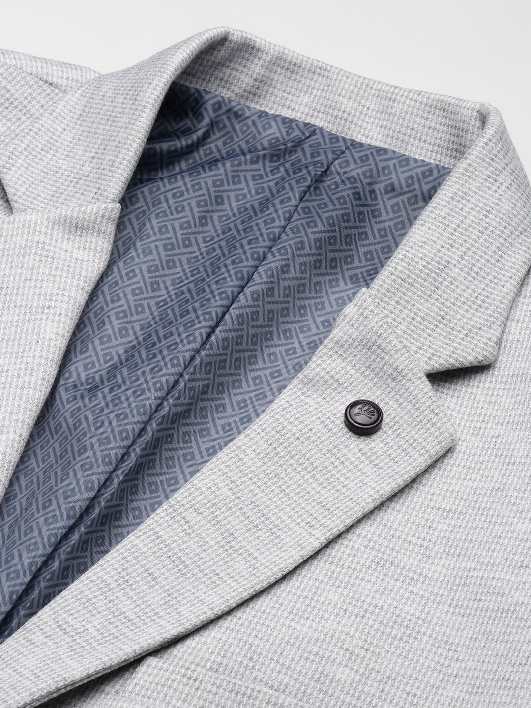 Men Grey Solid Single Breasted Blazer