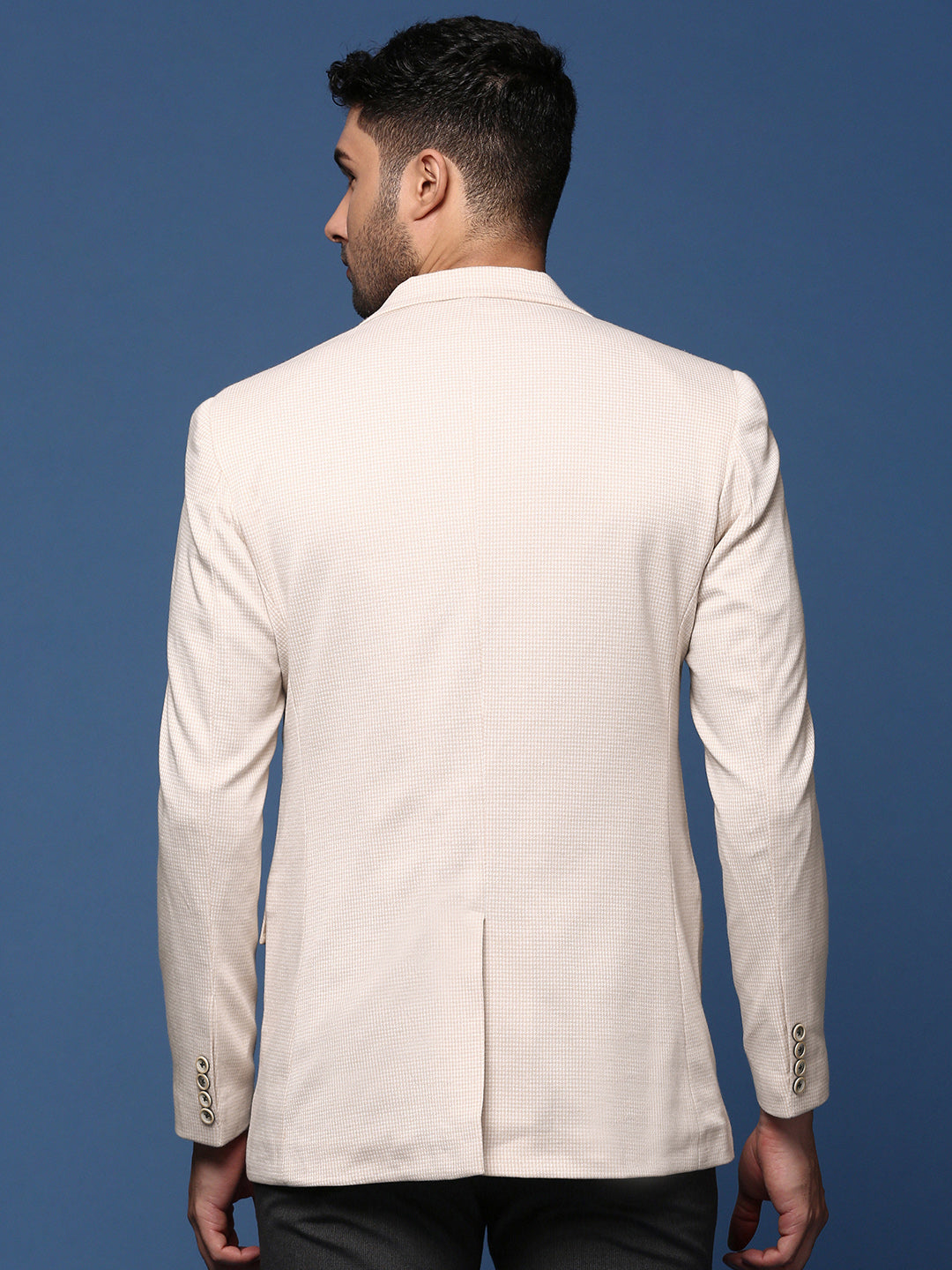 Men Cream Slim Fit Single Breasted Blazer