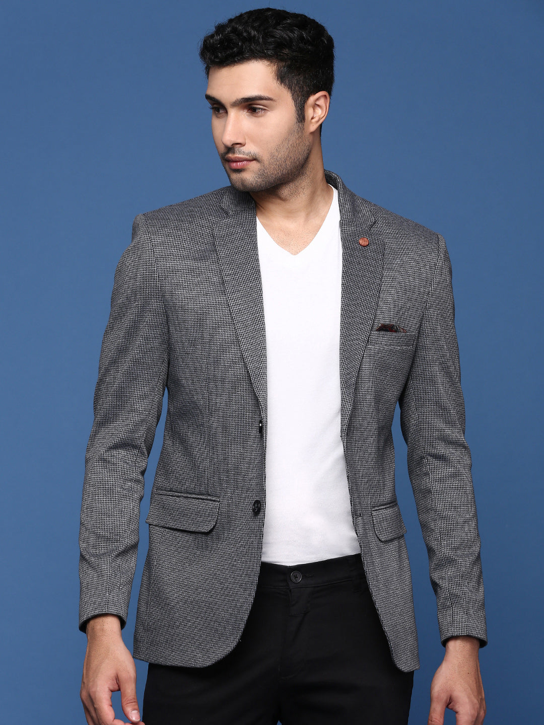 Men Grey Slim Fit Single Breasted Blazer