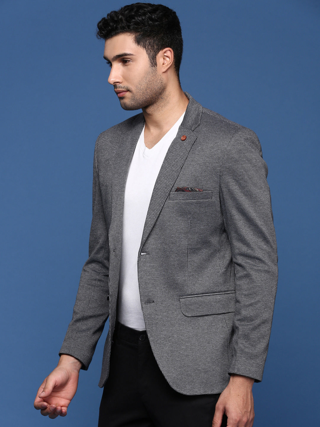 Men Grey Slim Fit Single Breasted Blazer