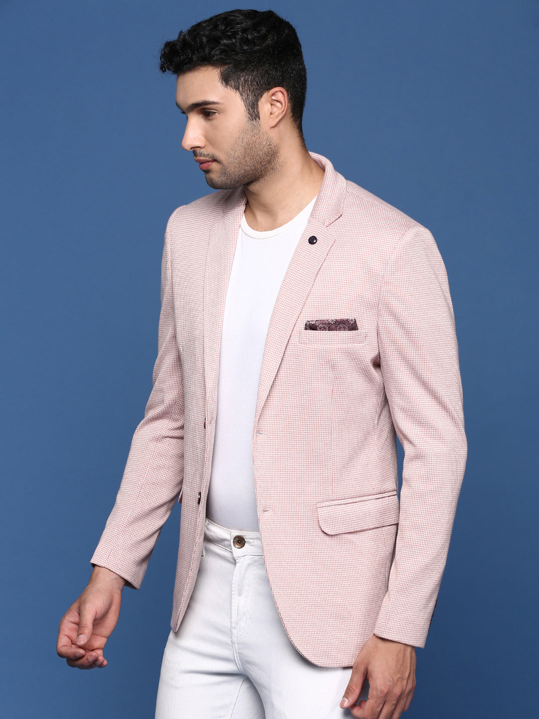 Men Peach Slim Fit Single Breasted Blazer