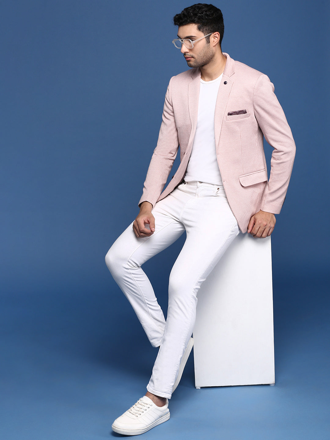 Men Peach Slim Fit Single Breasted Blazer