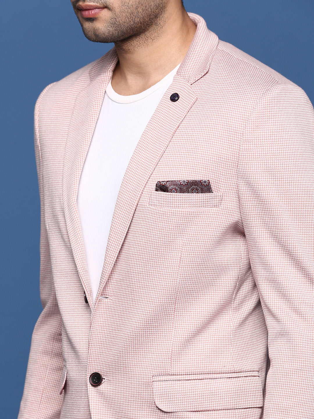 Men Peach Slim Fit Single Breasted Blazer