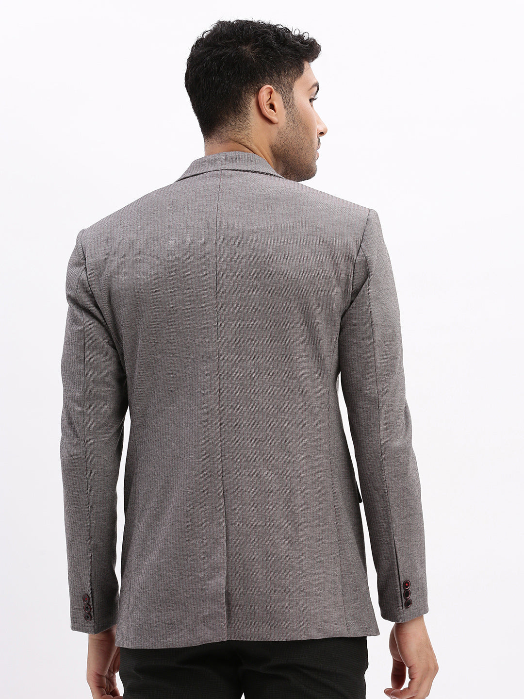 Men Striped Grey Single Breasted Blazer