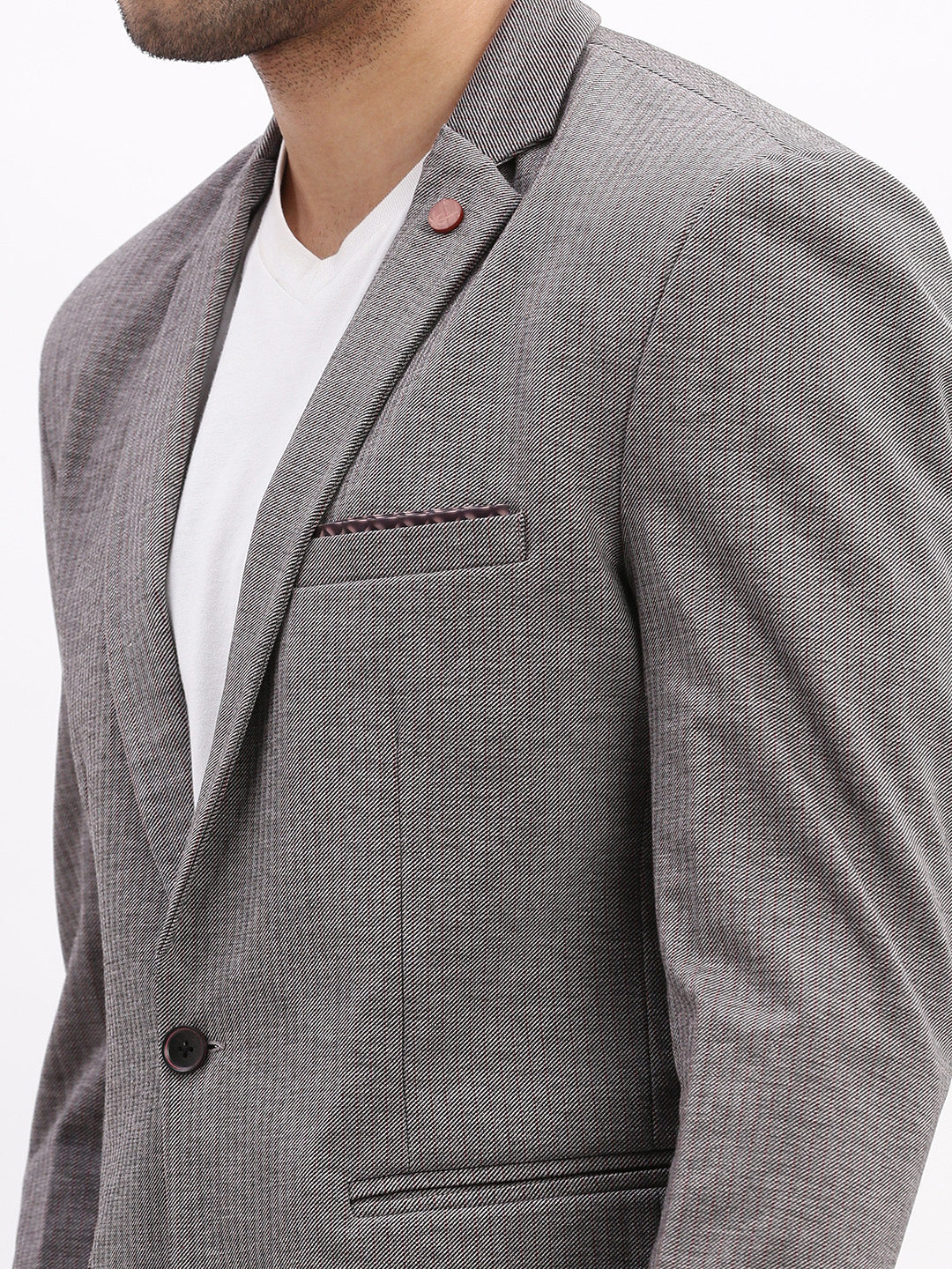 Men Striped Grey Single Breasted Blazer