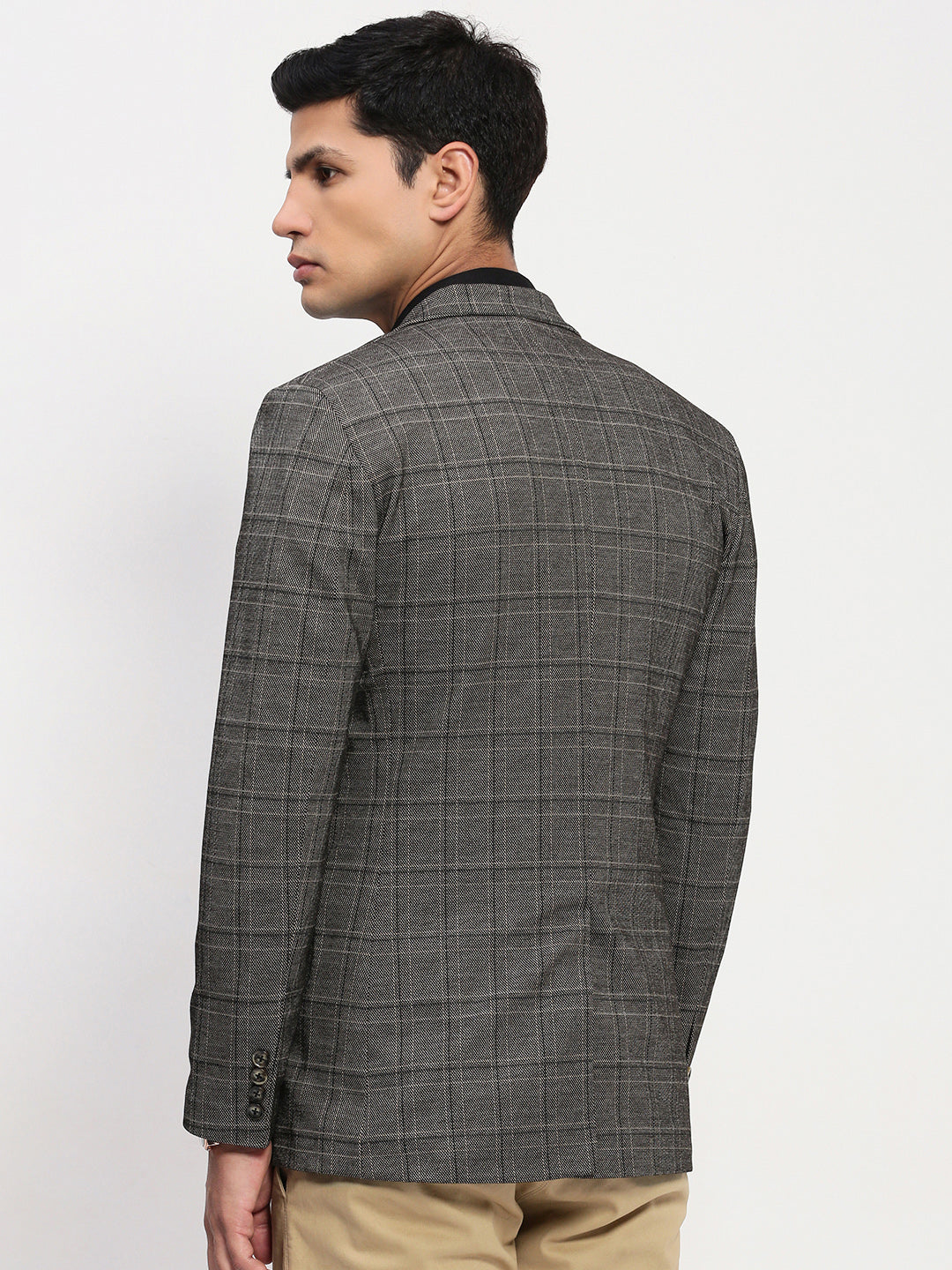 Men Grey Checked Single Breasted Blazer