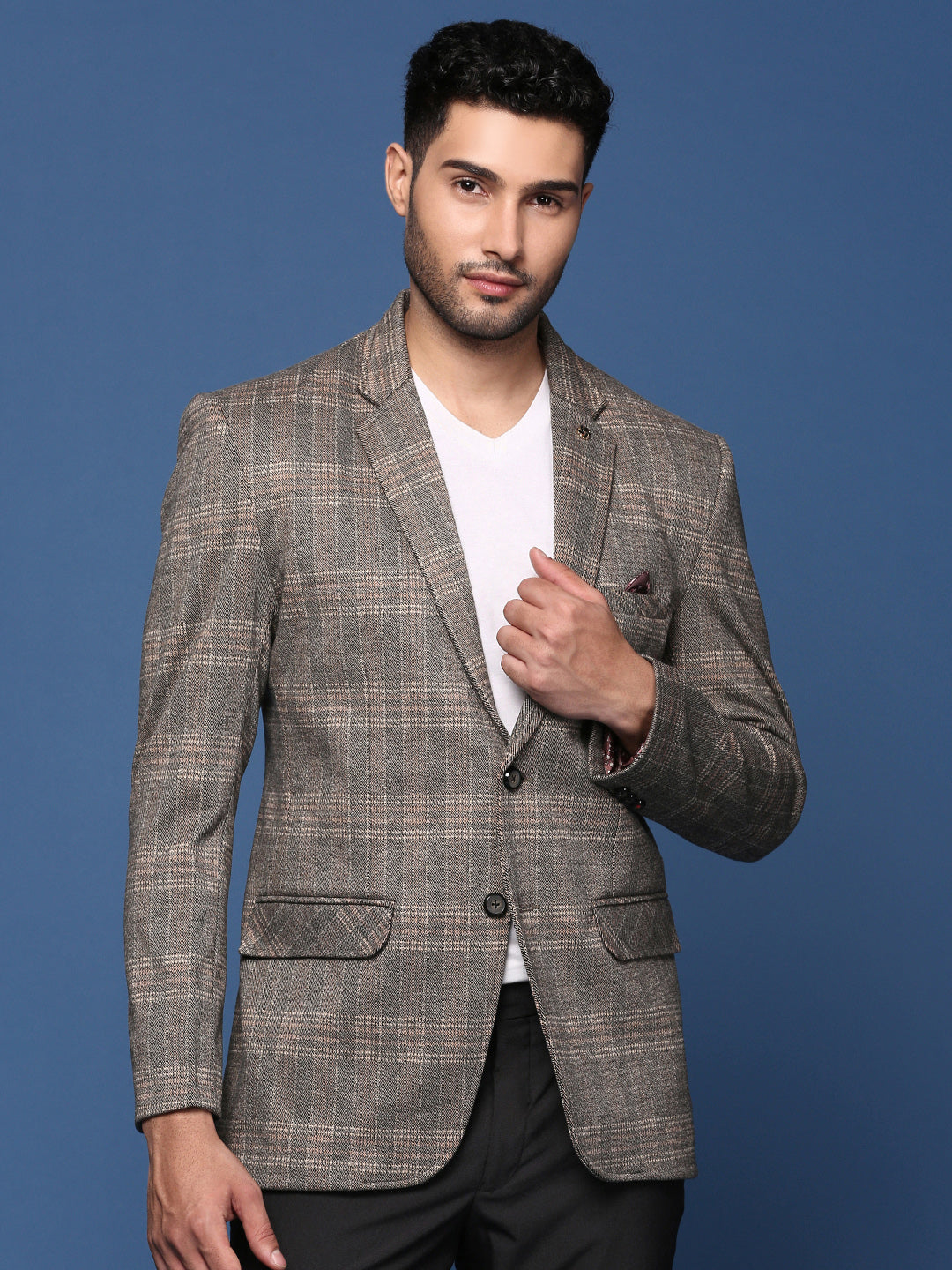 Men Grey Slim Fit Single Breasted Blazer