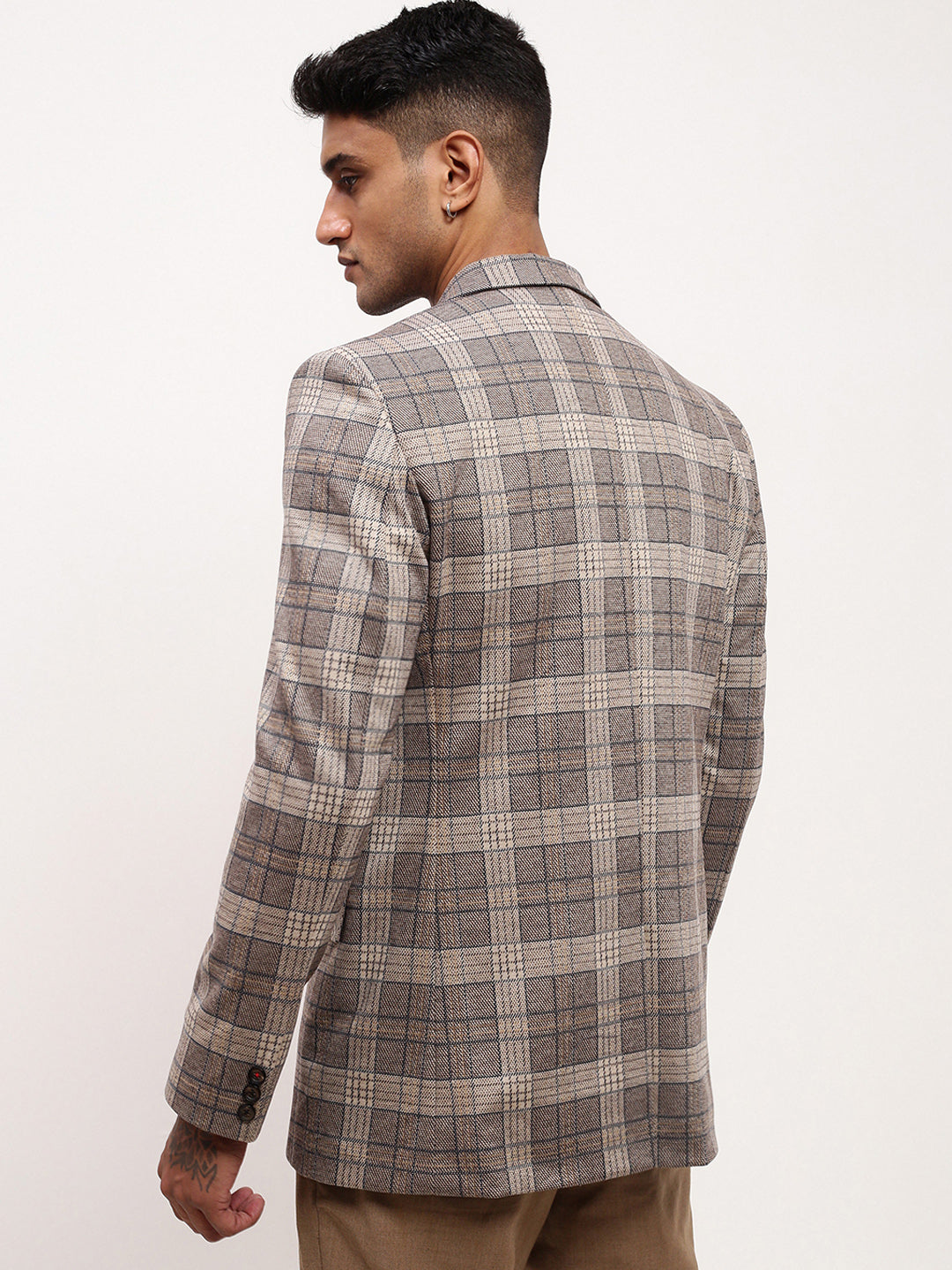 Men Grey Checked Single Breasted Blazer