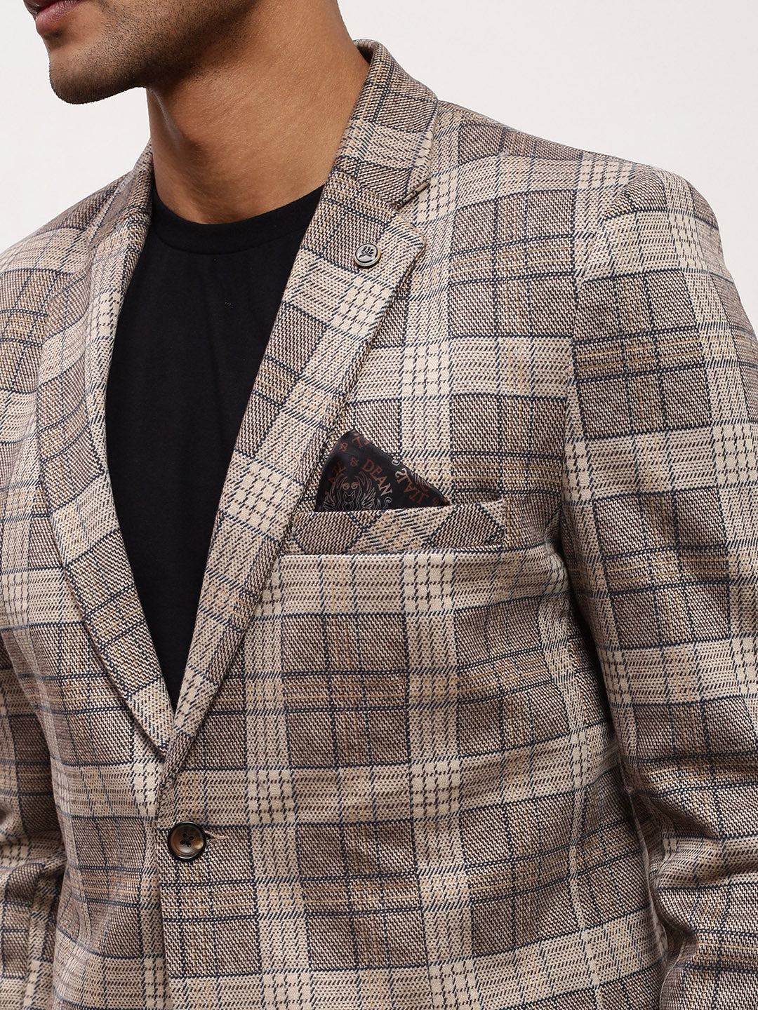 Men Grey Checked Single Breasted Blazer