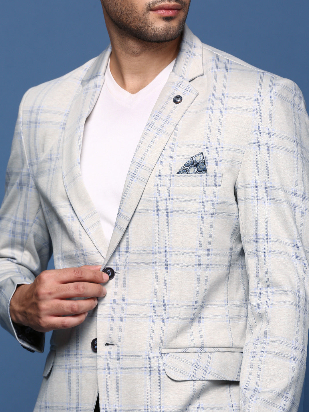 Men Grey Slim Fit Single Breasted Blazer