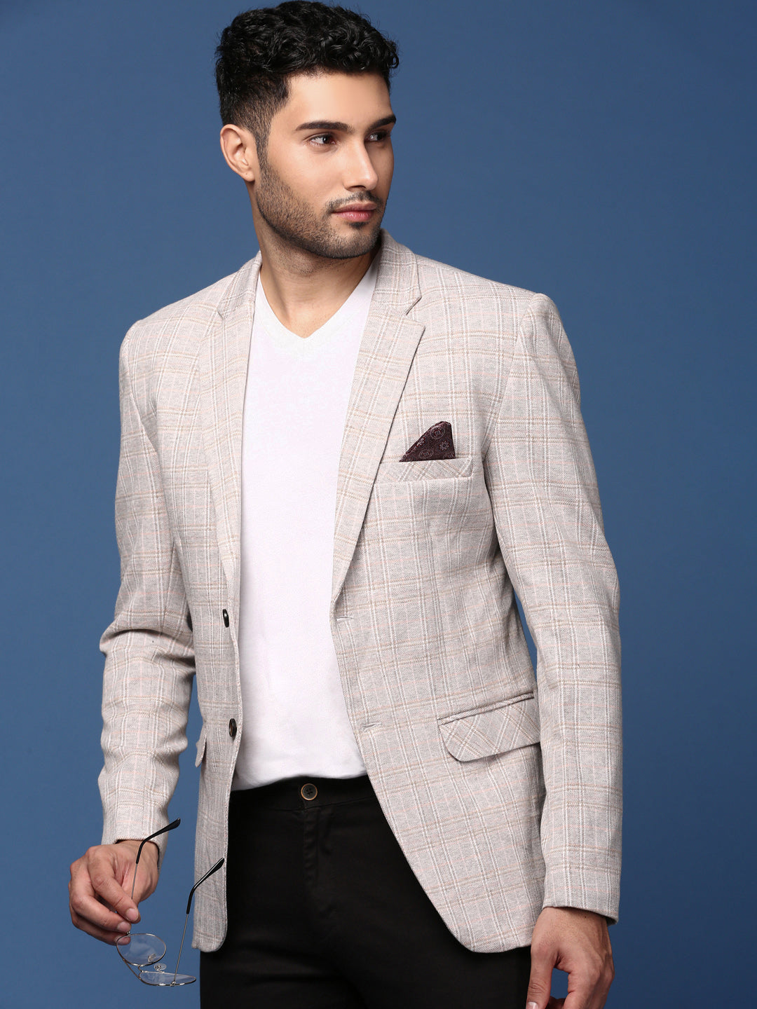 Men Grey Slim Fit Single Breasted Blazer