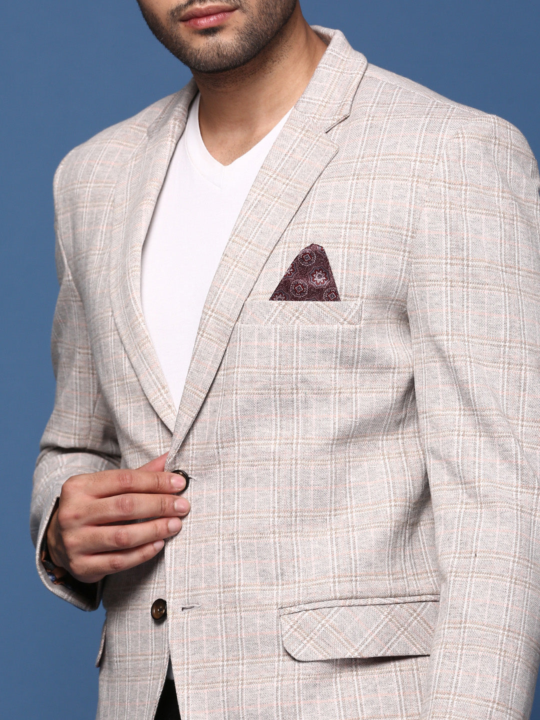 Men Grey Slim Fit Single Breasted Blazer