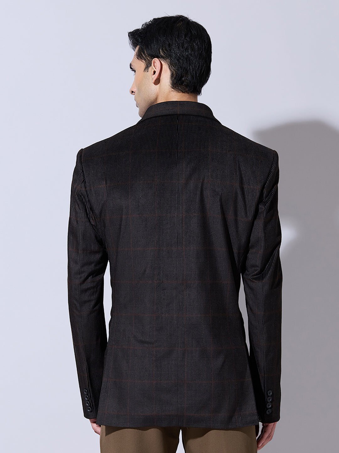 Men's Checked Black Single Blazer with Notch Lapel