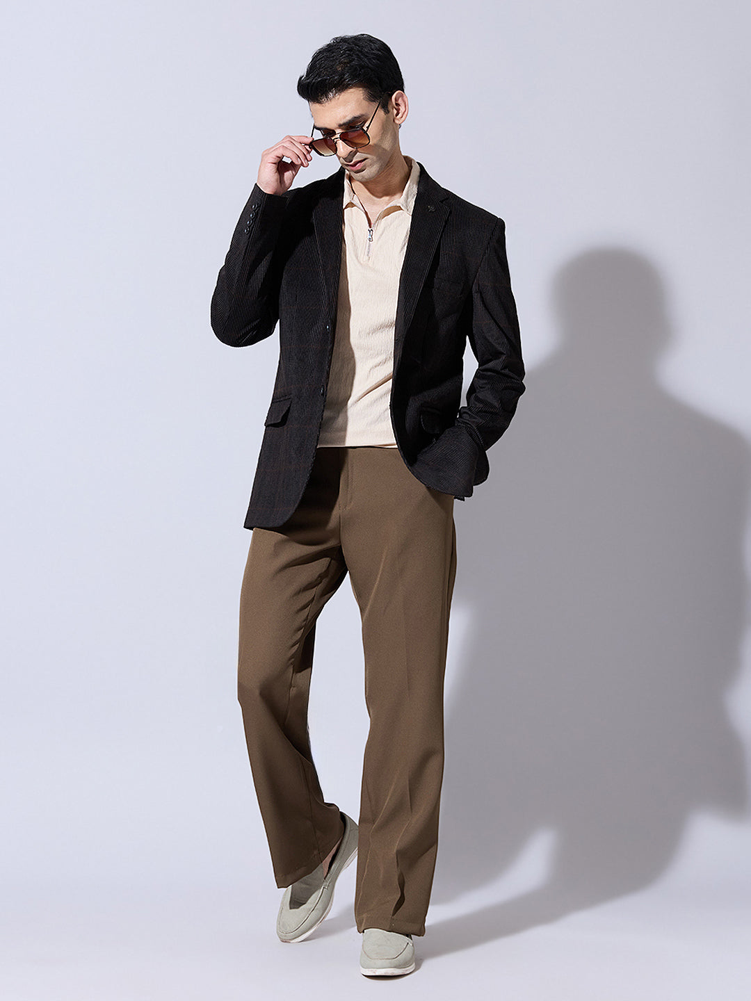 Men's Checked Black Single Blazer with Notch Lapel