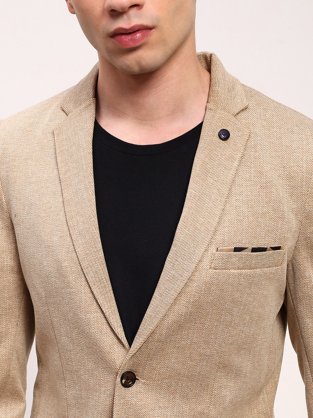 Men Brown Solid Single Breasted Blazer