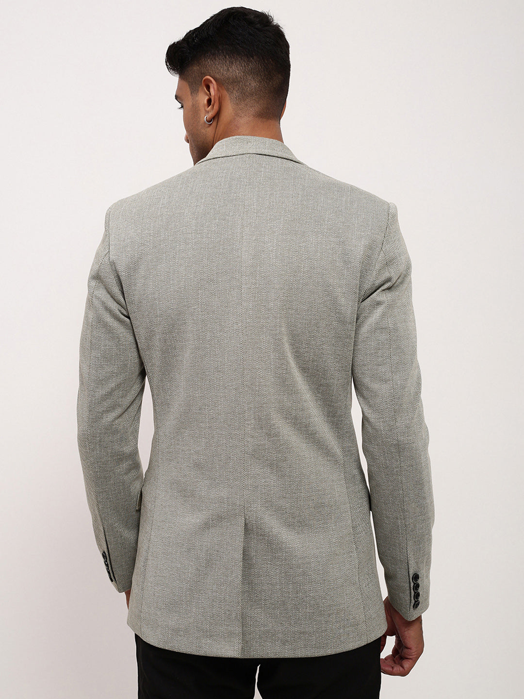 Men Grey Solid Single Breasted Blazer