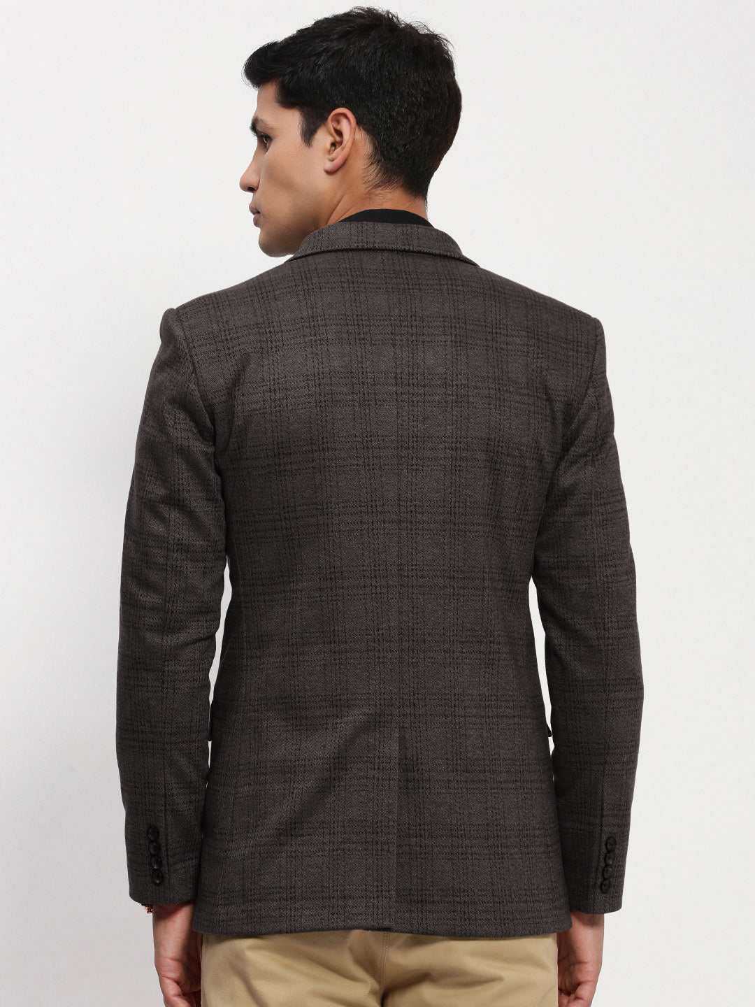 Men Black Checked Single Breasted Blazer