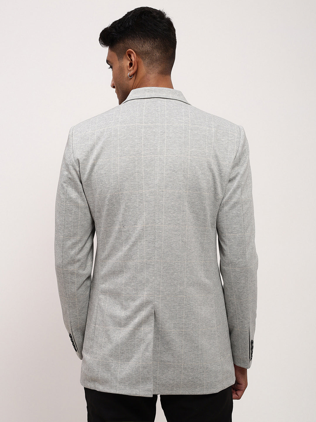 Men Grey Checked Single Breasted Blazer