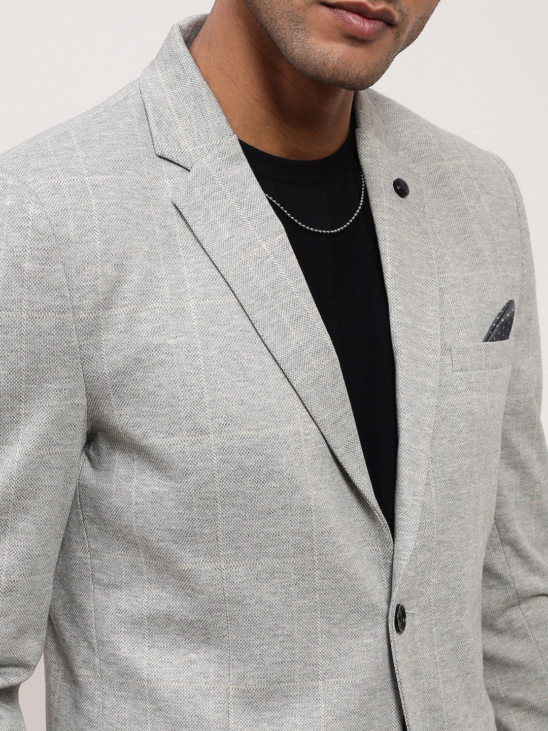 Men Grey Checked Single Breasted Blazer