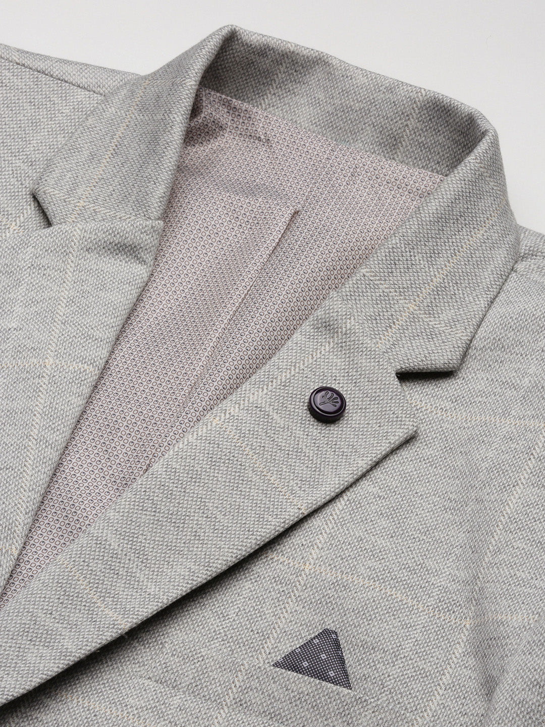 Men Grey Checked Single Breasted Blazer