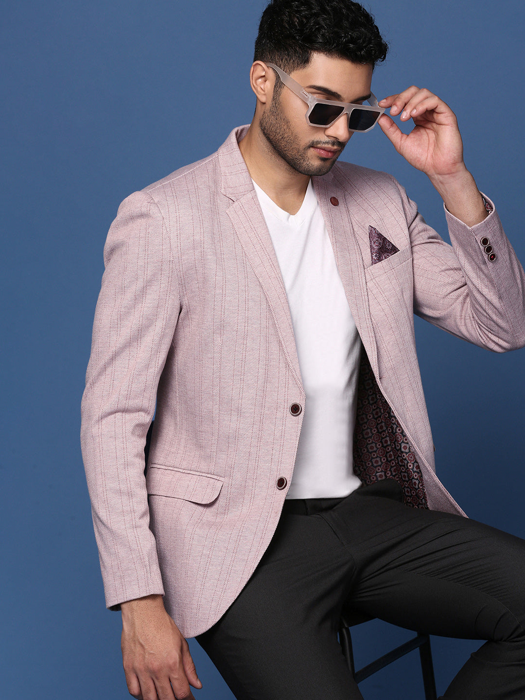 Men Peach Slim Fit Single Breasted Blazer