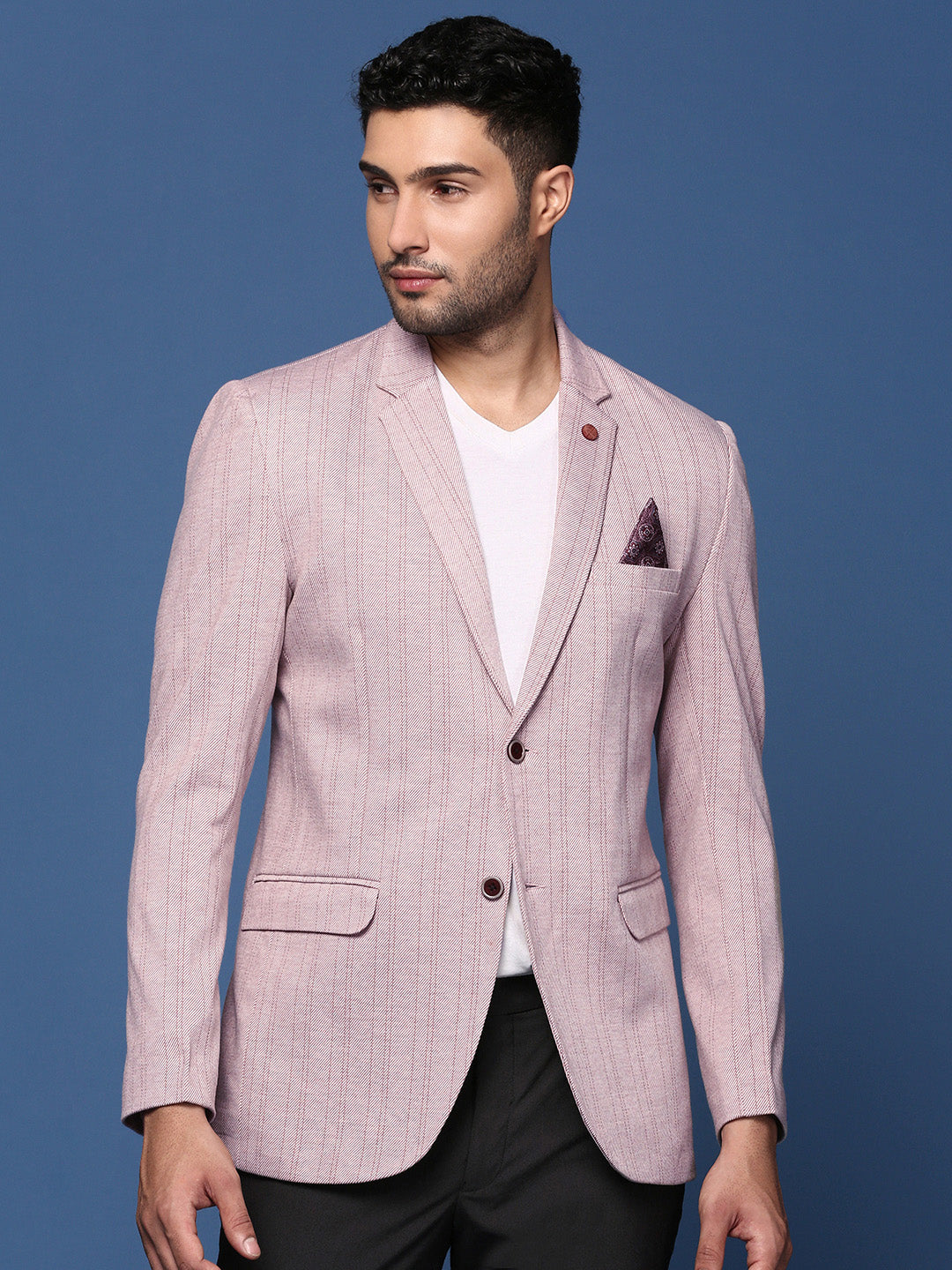 Men Peach Slim Fit Single Breasted Blazer