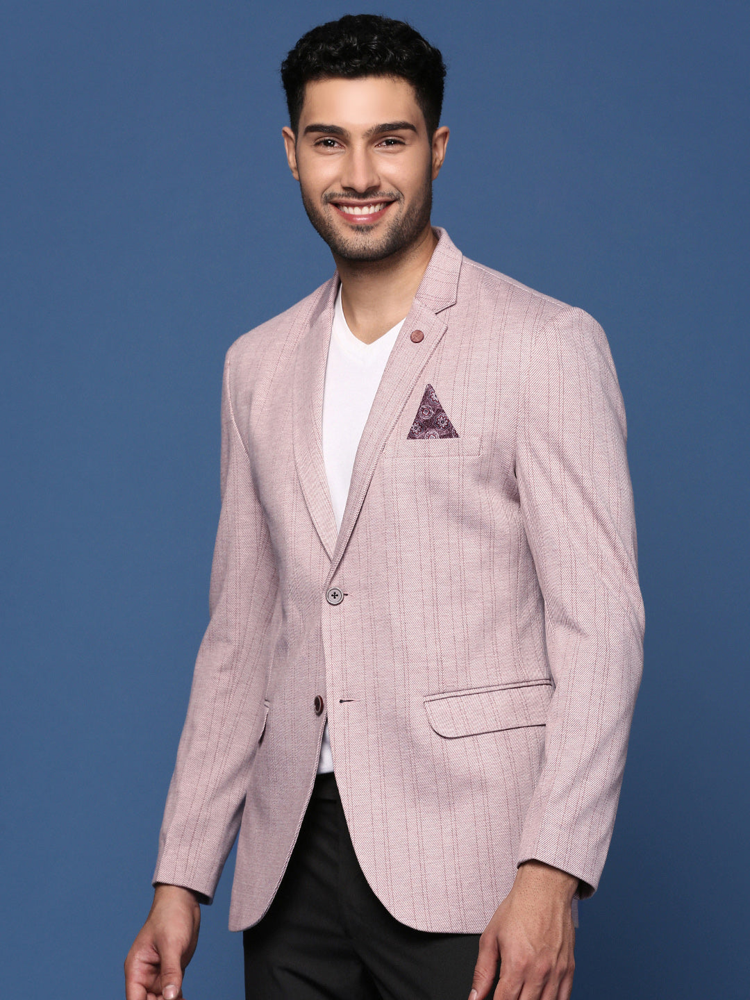 Men Peach Slim Fit Single Breasted Blazer