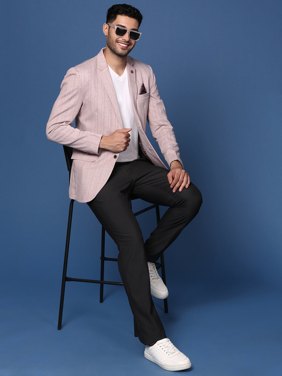 Men Peach Slim Fit Single Breasted Blazer