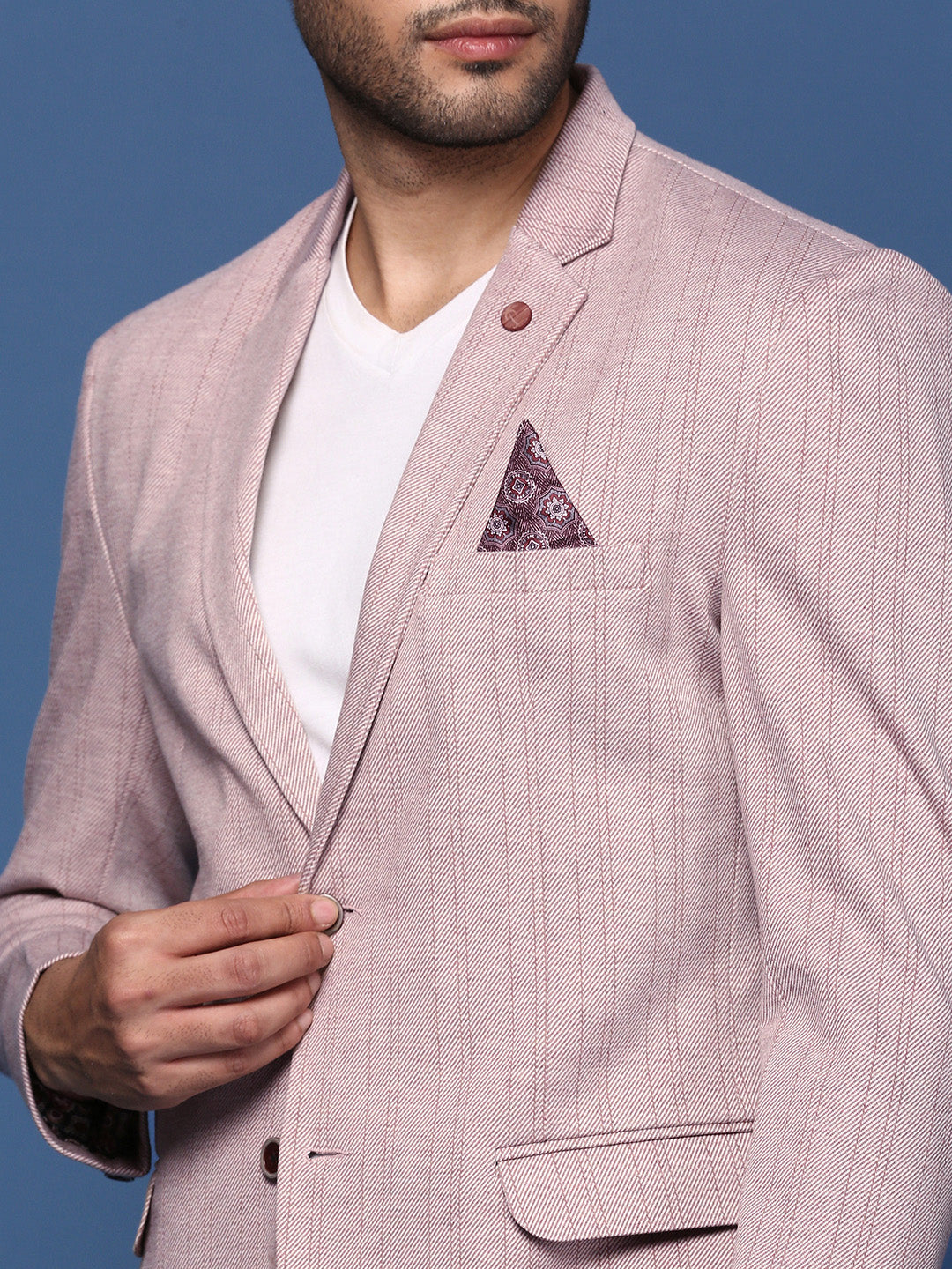 Men Peach Slim Fit Single Breasted Blazer