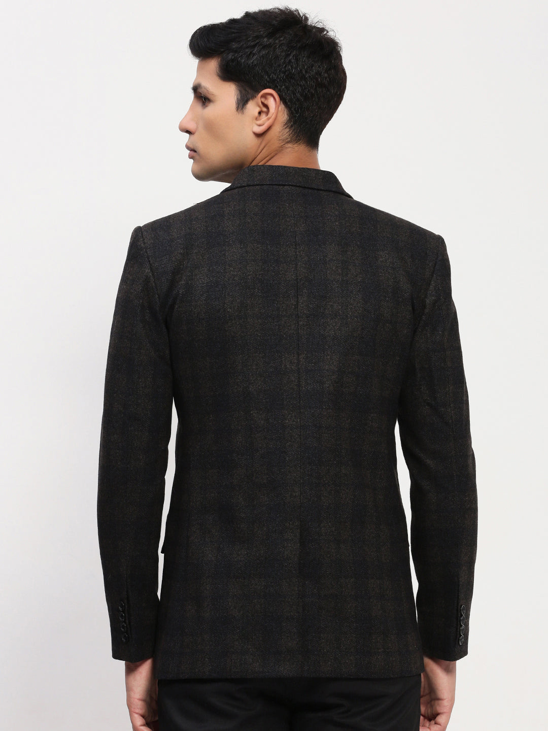 Men Brown Checked Single Breasted Blazer