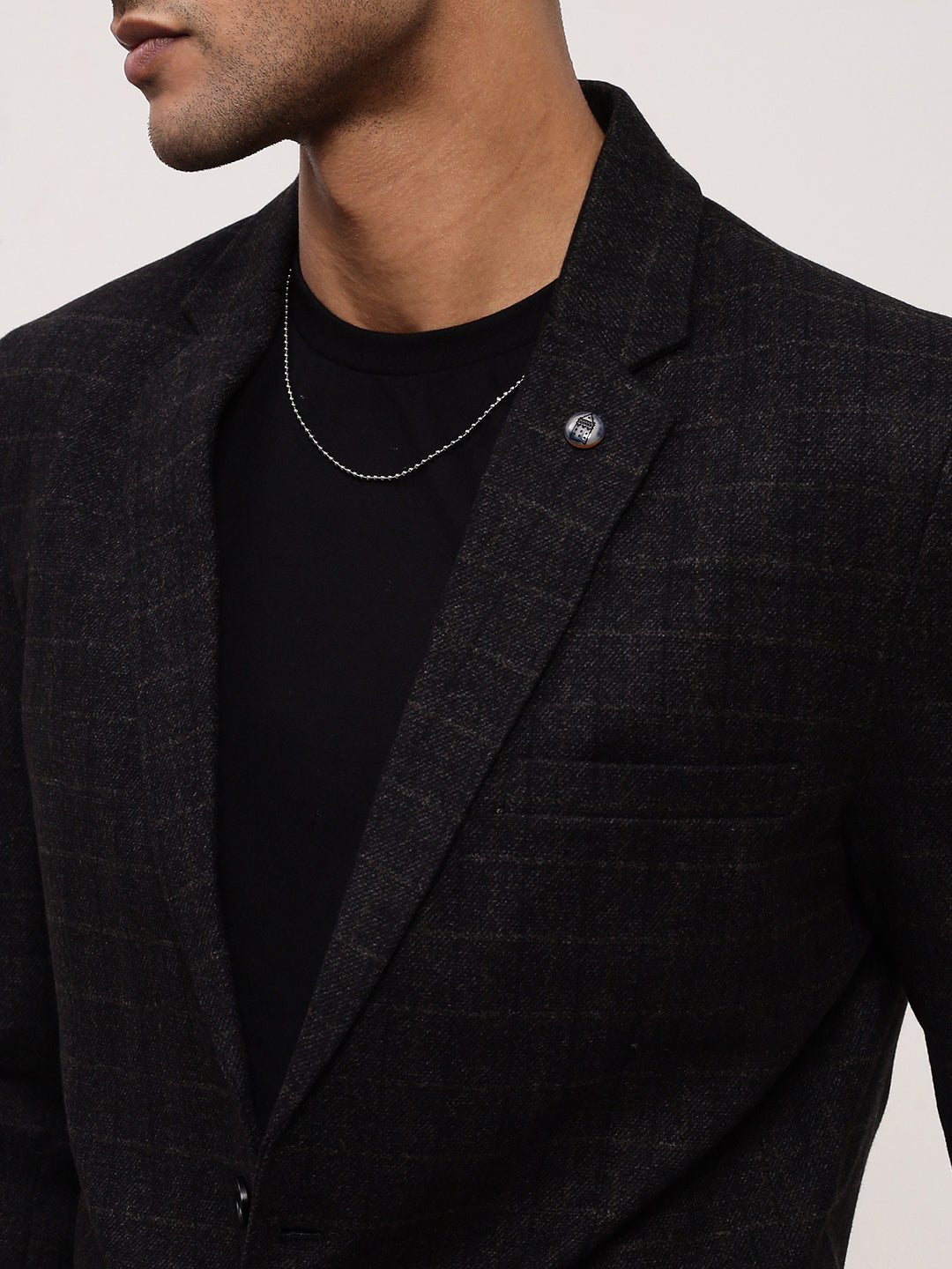 Men Black Checked Single Breasted Blazer