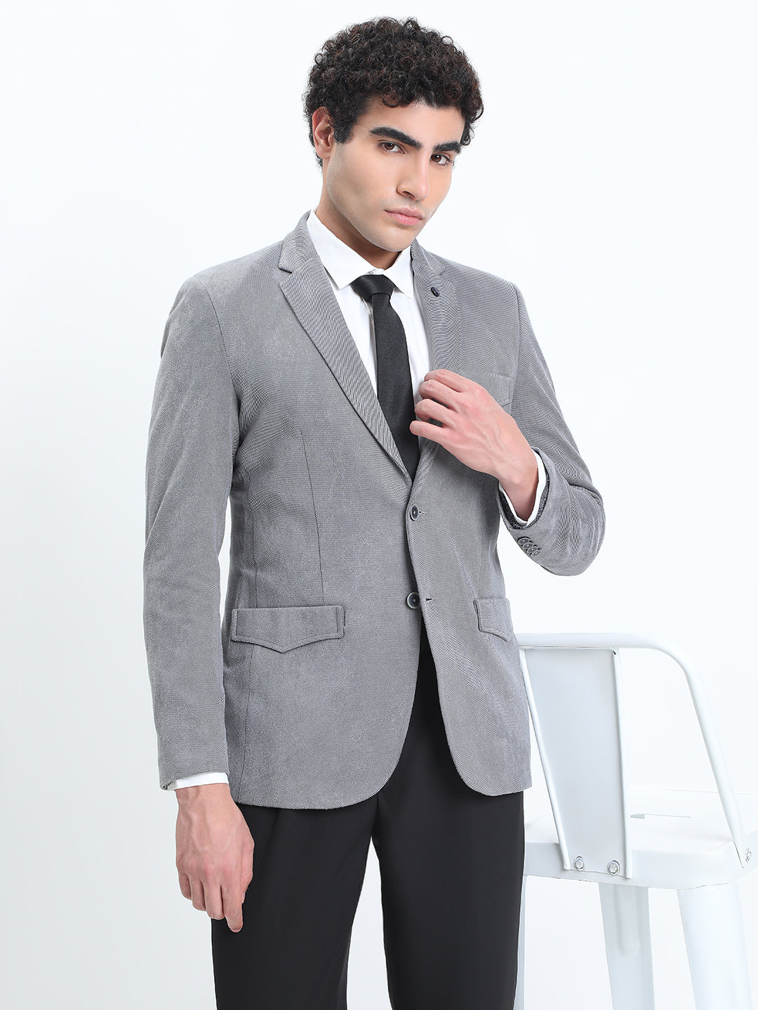 Men's Grey Single-Breasted Slim Fit Blazer
