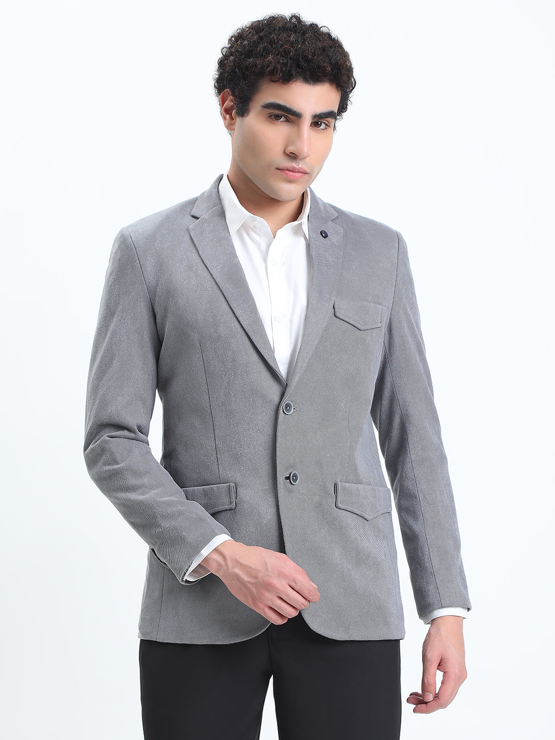 Men's Grey Single-Breasted Slim Fit Blazer