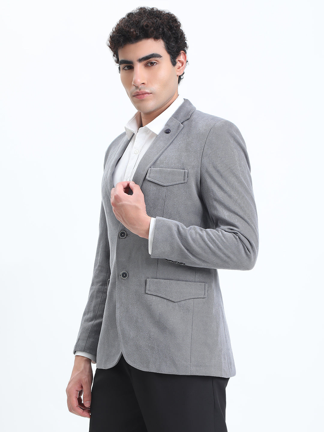 Men's Grey Single-Breasted Slim Fit Blazer
