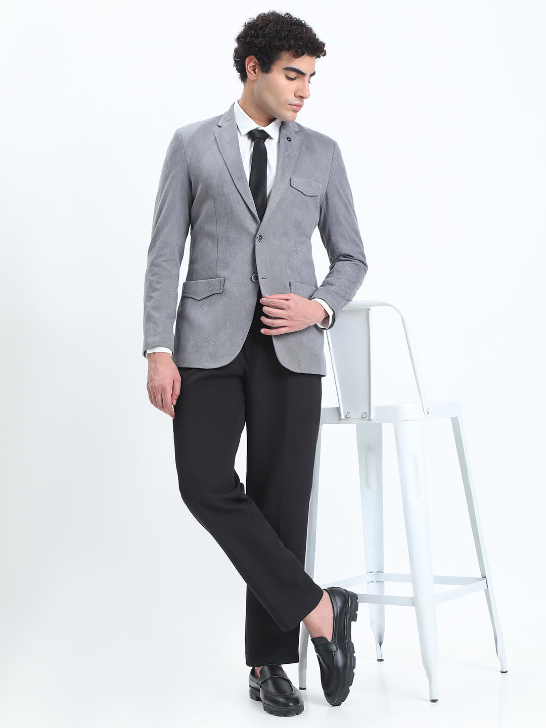 Men's Grey Single-Breasted Slim Fit Blazer