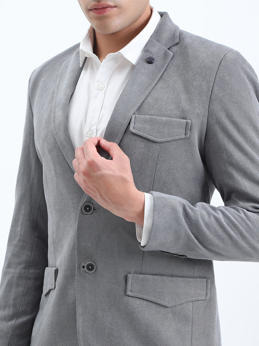 Men's Grey Single-Breasted Slim Fit Blazer