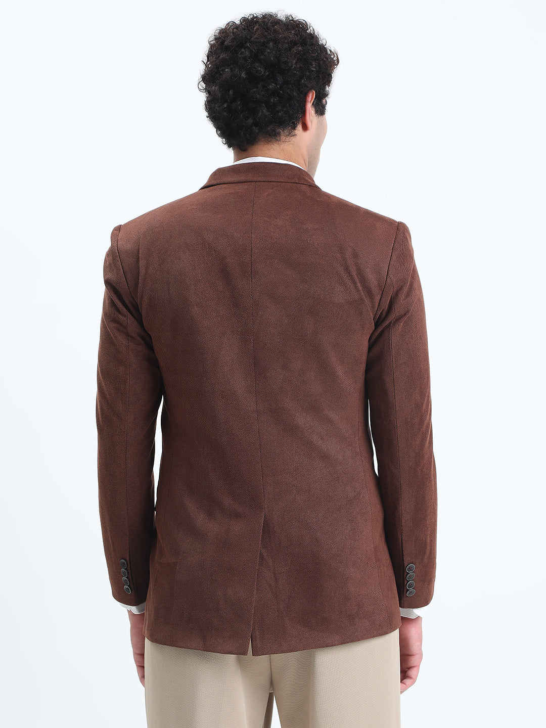 Men's Brown Tailored Single-Breasted Blazer with Notched Lapel