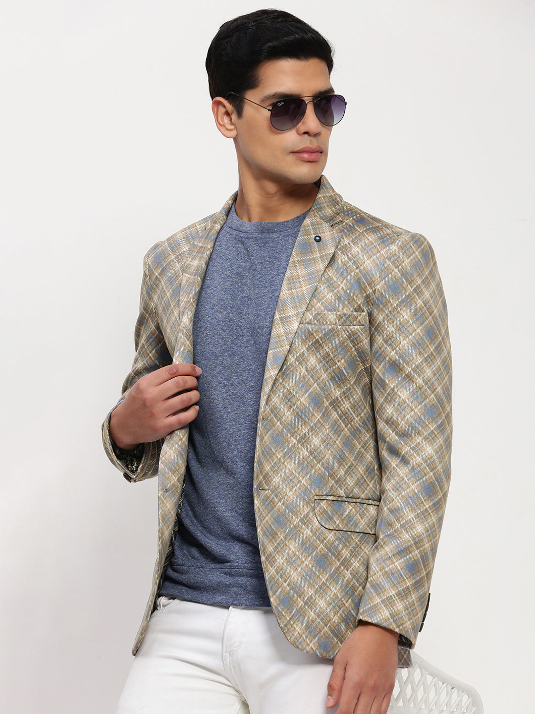 Men Brown Printed Single Breasted Blazer