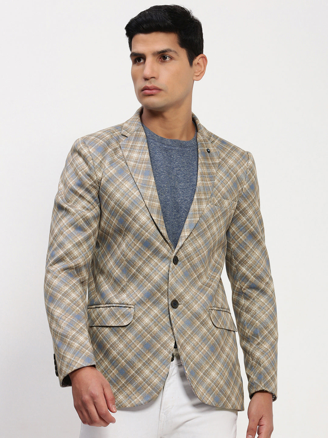 Men Brown Printed Single Breasted Blazer